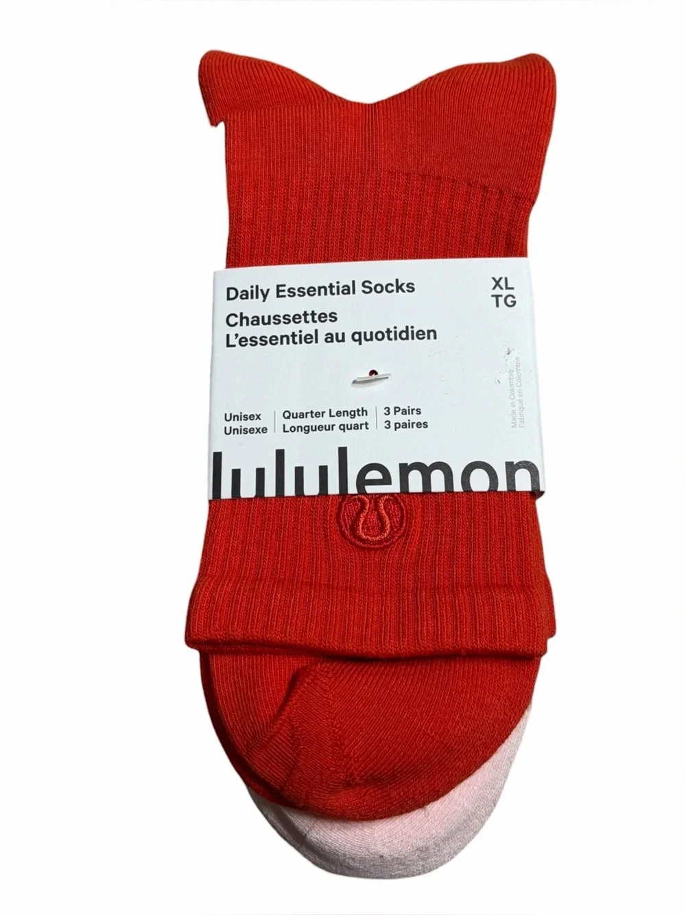 NWT Lululemon Daily Essential Socks *3 Pack Quarter Length Cherry Ember/Pink/Wht